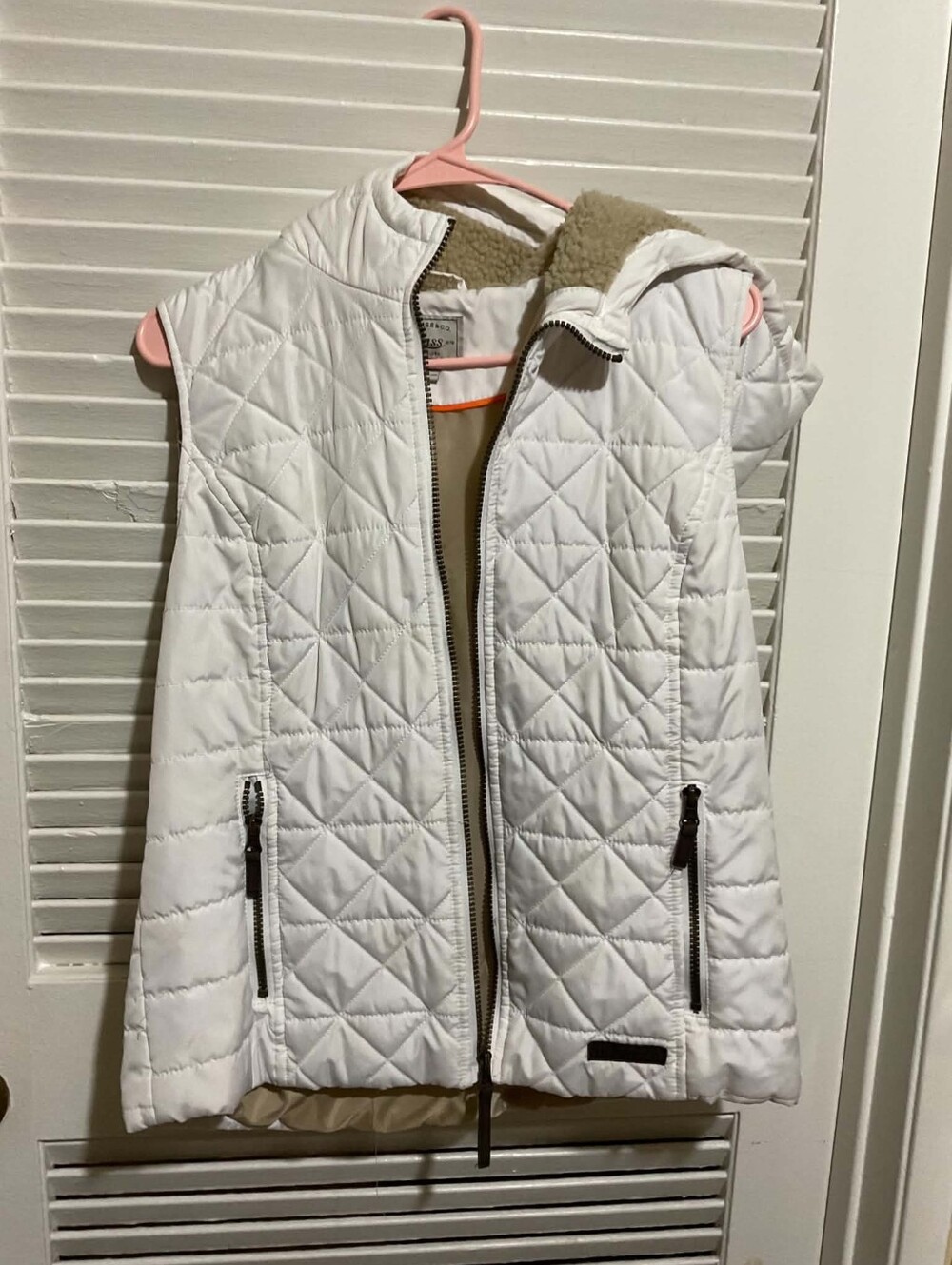 Quilted White Hooded Vest with Sherpa Lining